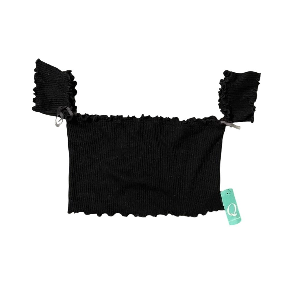 Better Be Womens Black Ribbed Off The Shoulder Crop Top Lettuce Trim Size‎ M NEW